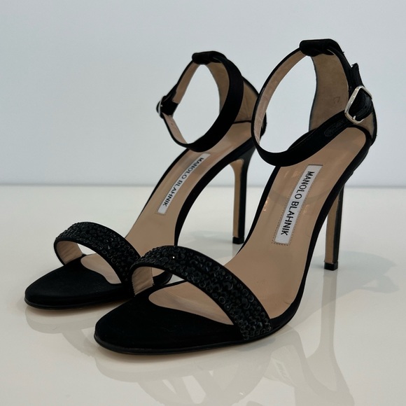 MANOLO BLAHNIK BLACK CRYSTAL SANDALS 7.5 NEW! - Picture 10 of 17